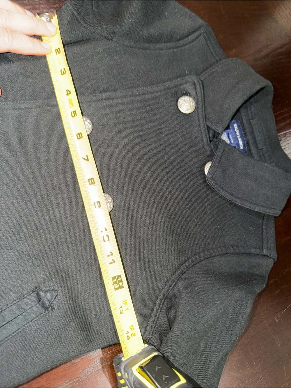 Ralph Lauren Girls Black Knit Military Peacoat Jacket Silver Crest Buttons L